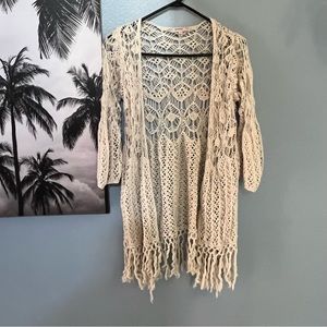 Open Cream Long Knit Cardigan